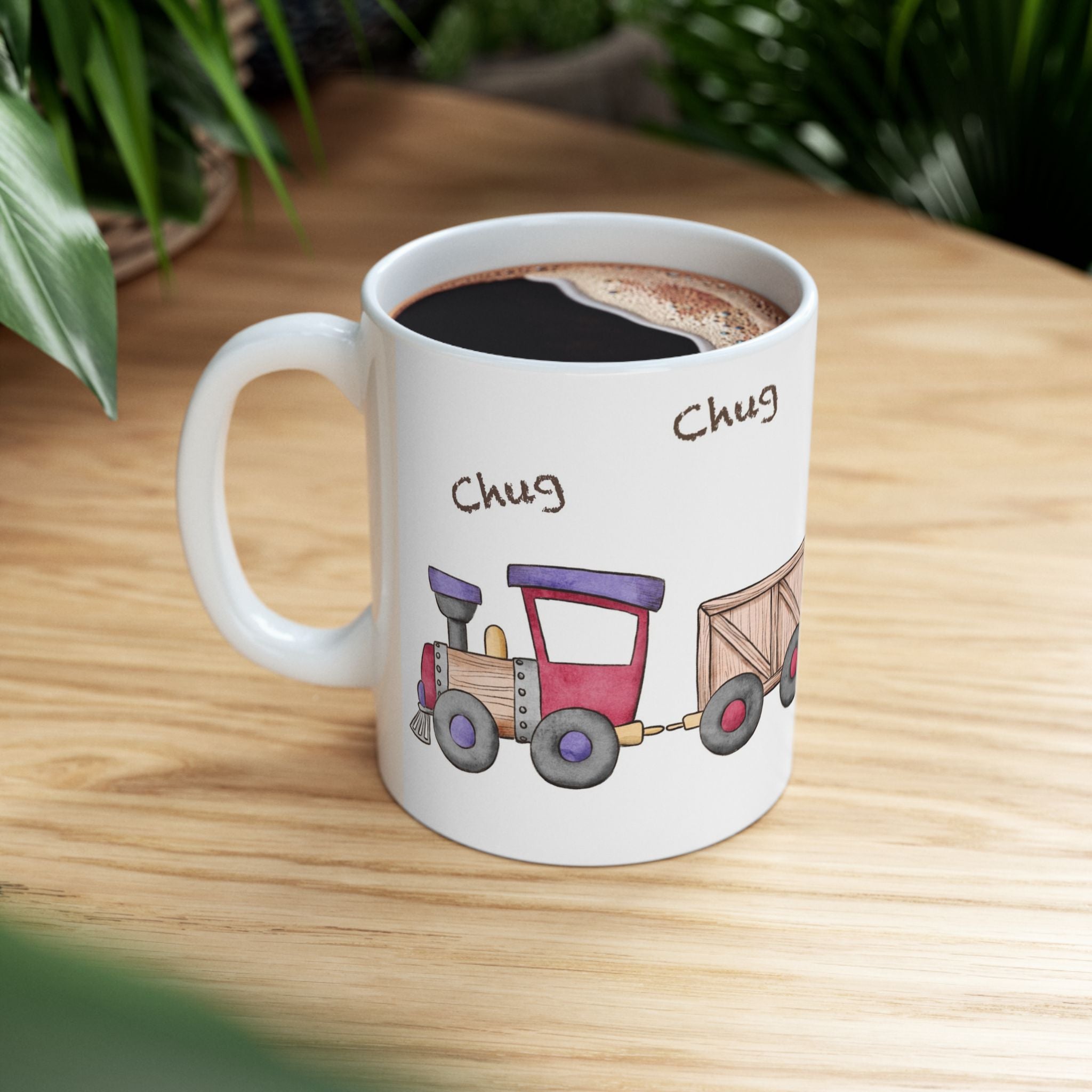 Christmas Train Mug | ‘Chug, Chug, Chug!’ Holiday Coffee Cup | Festive Ceramic Winter Mug