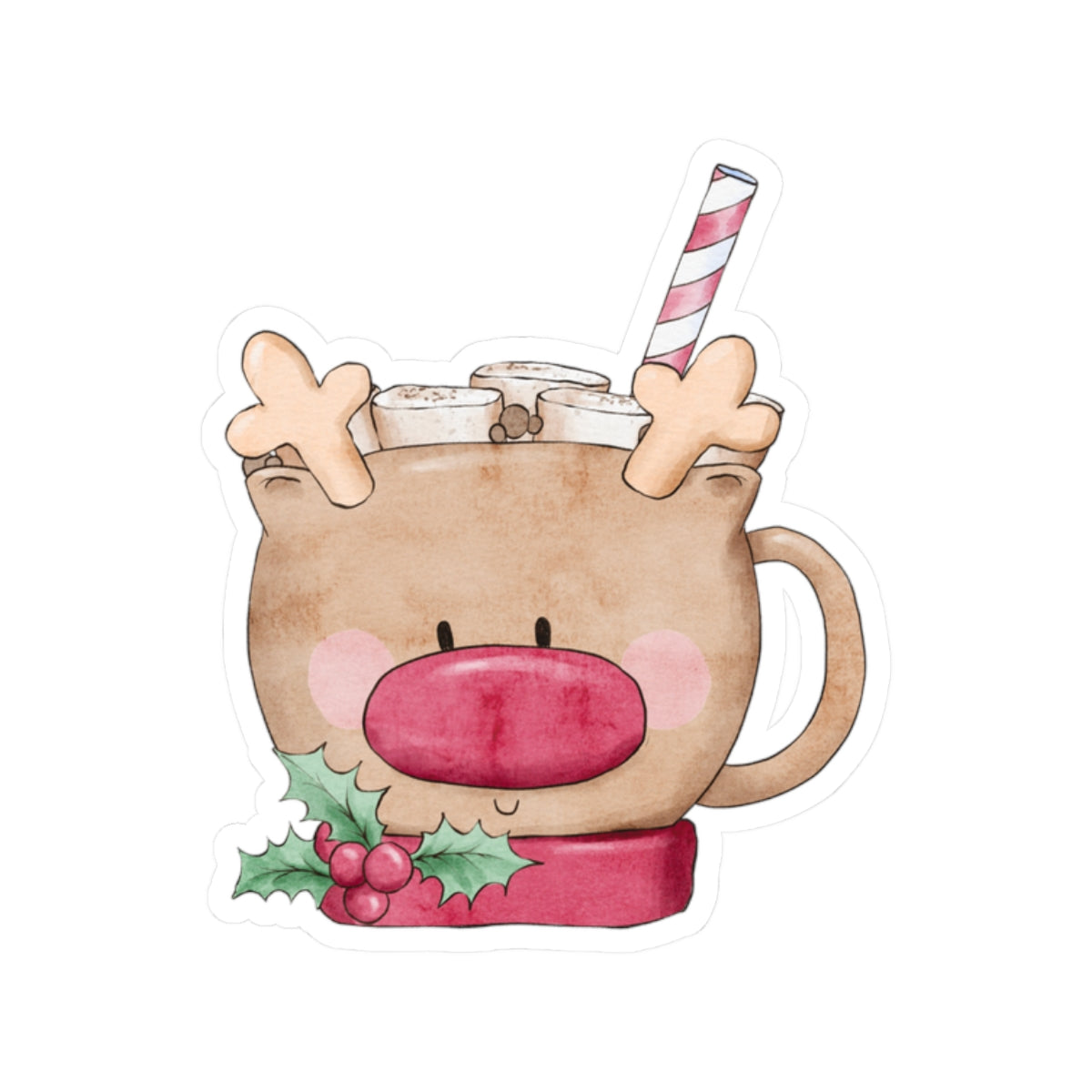 Reindeer Mug Sticker | Cozy Christmas Vinyl Sticker | Festive Holiday Cup Design Decal