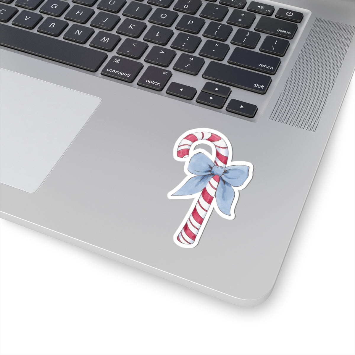 Candy Cane Sticker | Blue Bow | Cozy Christmas Vinyl Decal | Festive Holiday Design
