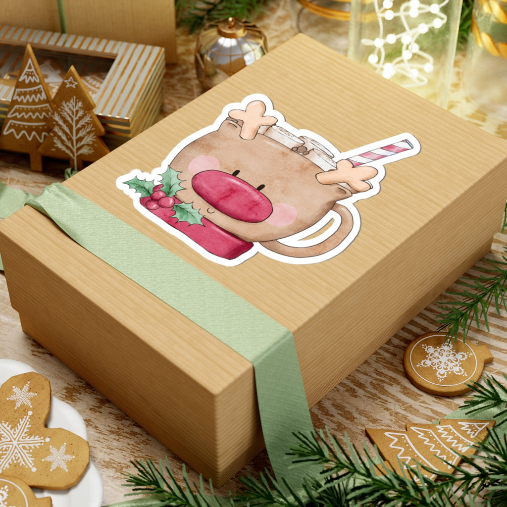 Reindeer Mug Sticker | Cozy Christmas Vinyl Sticker | Festive Holiday Cup Design Decal