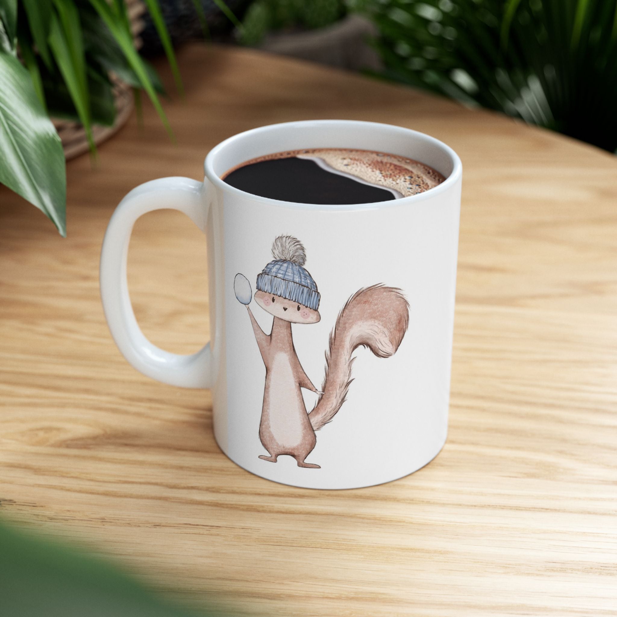 Funny Squirrel Hot Cocoa Mug | Silly Snowball Throwing Squirrel | Winter Coffee Cup with Cocoa Recipe