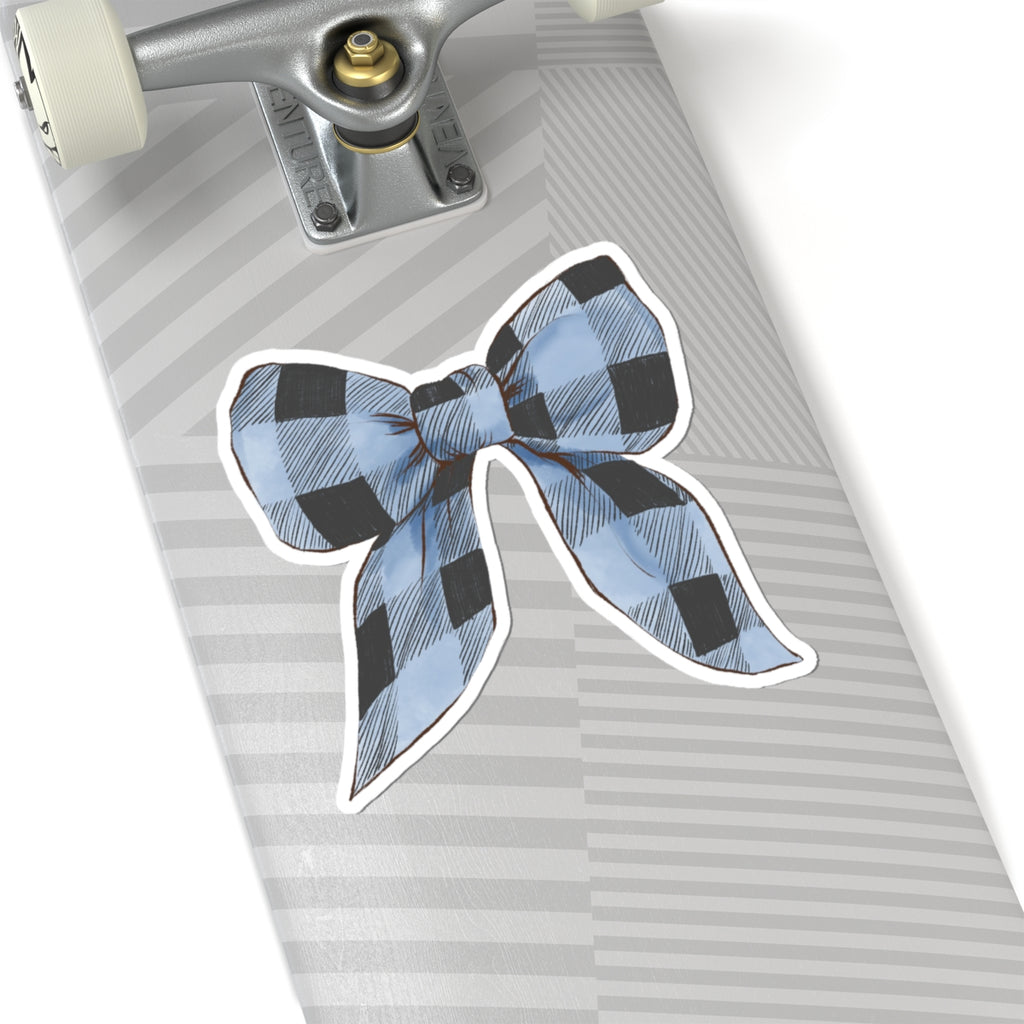 Bow Sticker | Blue Buffalo Plaid | Cozy Christmas Vinyl Decal | Festive Holiday Design