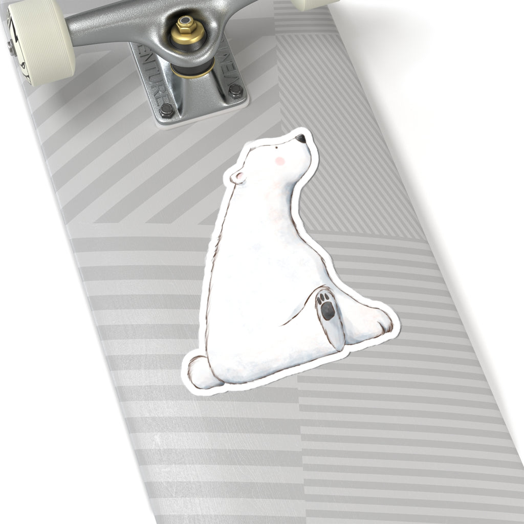 Polar Bear Sticker | Side View Sitting Looking Up | Cozy Winter Vinyl Decal | Festive Holiday Design