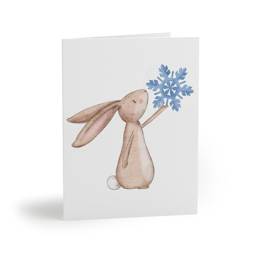 Bunny Holding Snowflake Greeting Card | Cozy Winter Christmas Card | Woodland Holiday Design