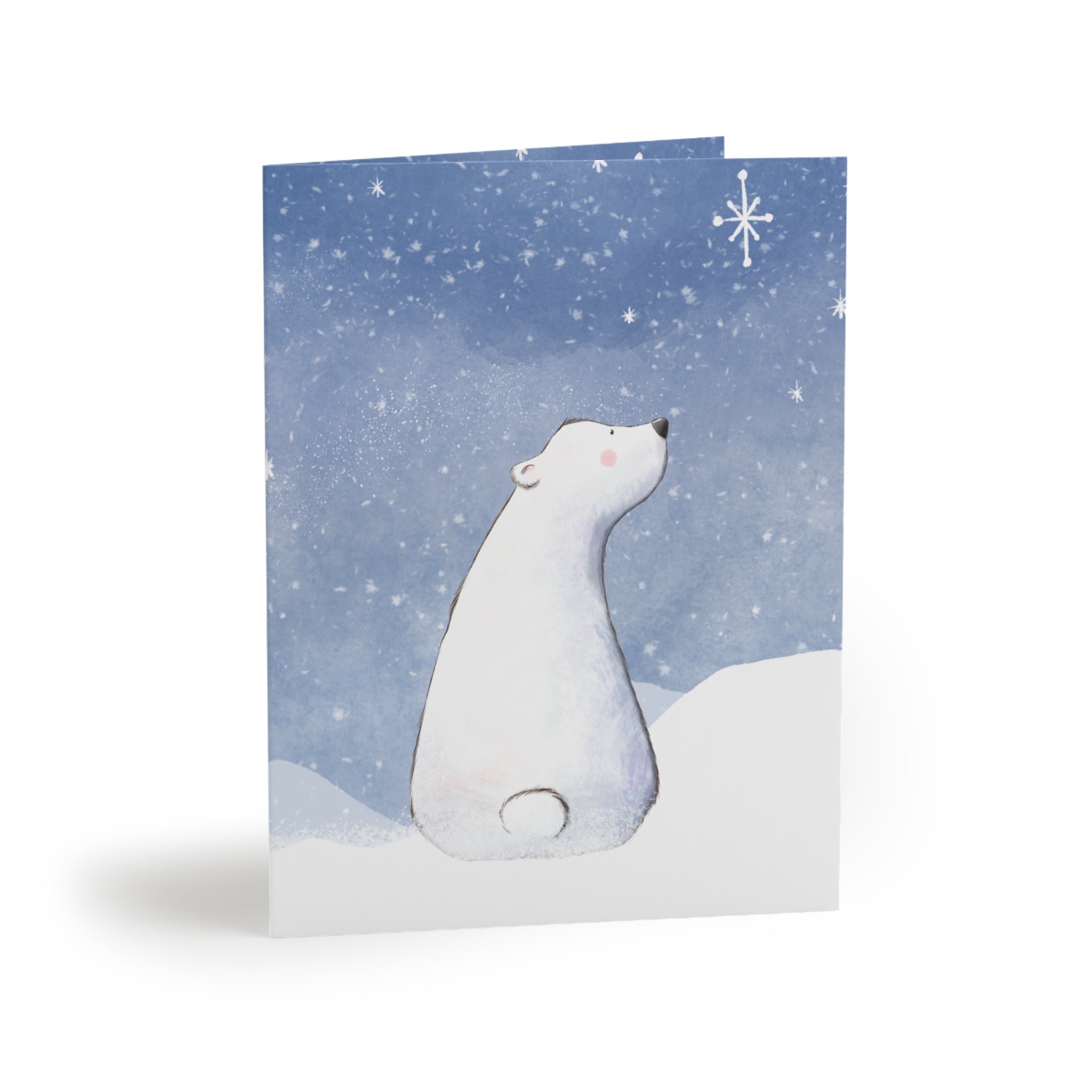 Polar Bear Greeting Card | Peace On Earth Christmas Card | Cozy Winter Night Holiday Card