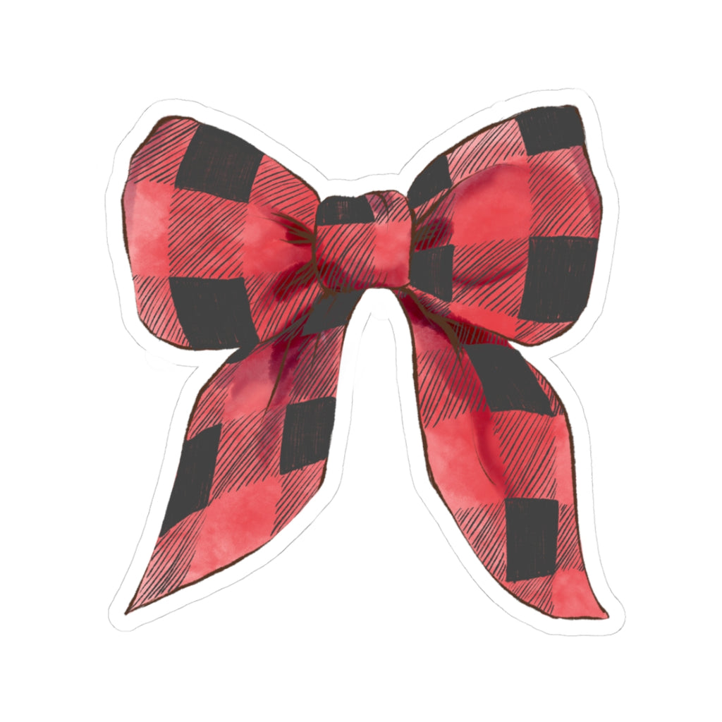 Bow Sticker | Red Buffalo Plaid | Cozy Christmas Vinyl Decal | Festive Holiday Design