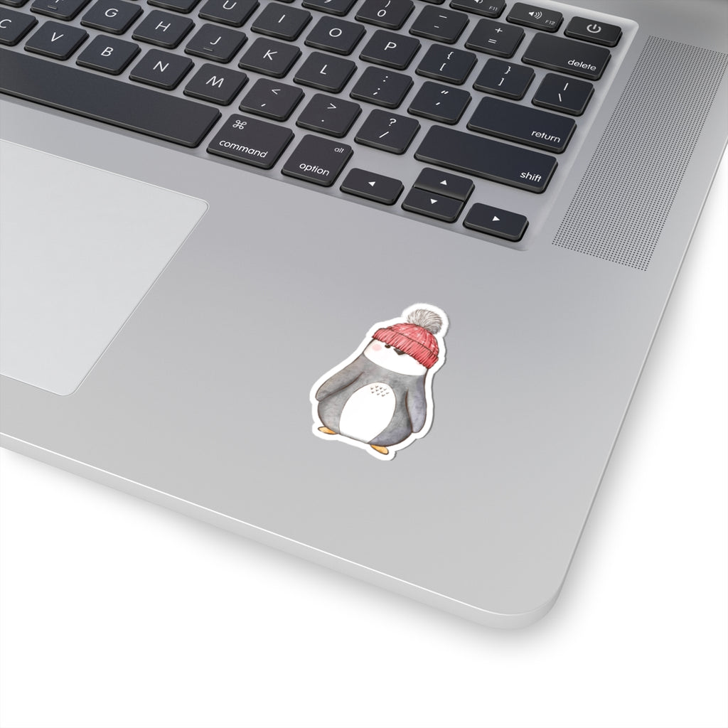 Penguin Sticker | Red Stocking Cap | Cozy Christmas Vinyl Decal | Festive Holiday Penguin Design
