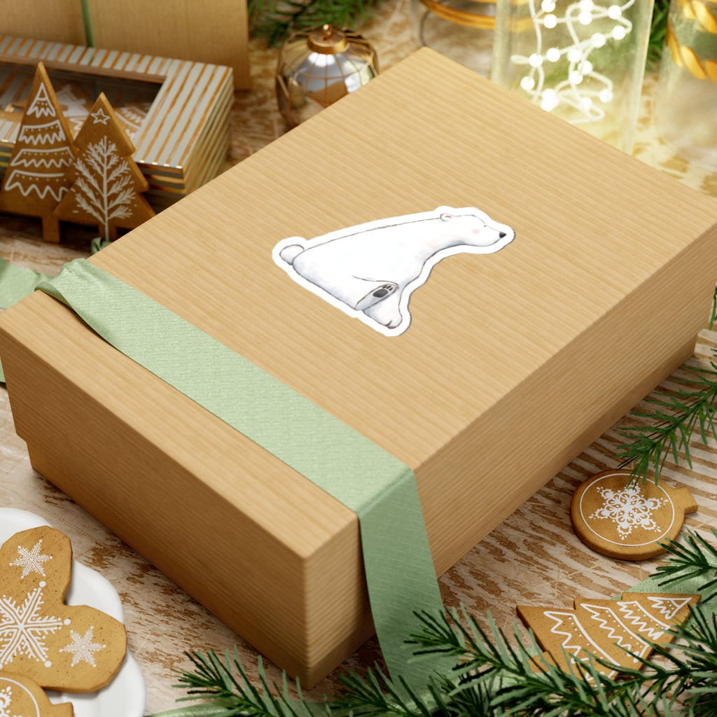 Polar Bear Sticker | Side View Sitting Looking Up | Cozy Winter Vinyl Decal | Festive Holiday Design