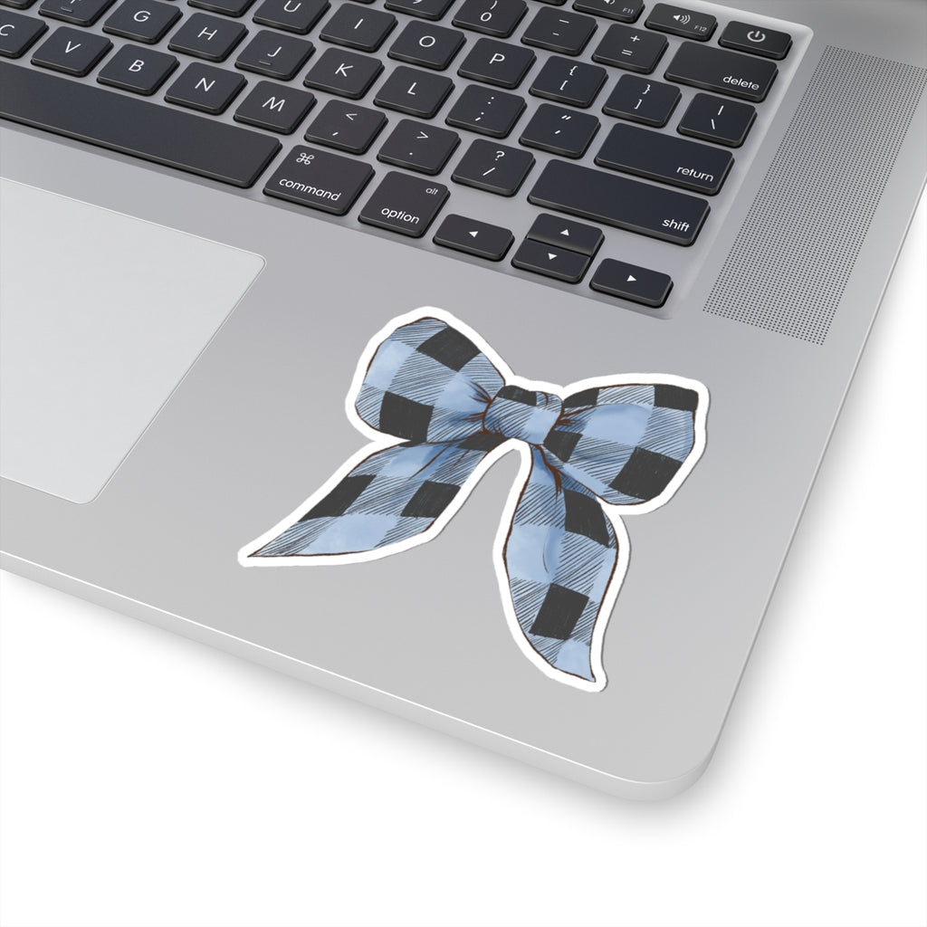 Bow Sticker | Blue Buffalo Plaid | Cozy Christmas Vinyl Decal | Festive Holiday Design