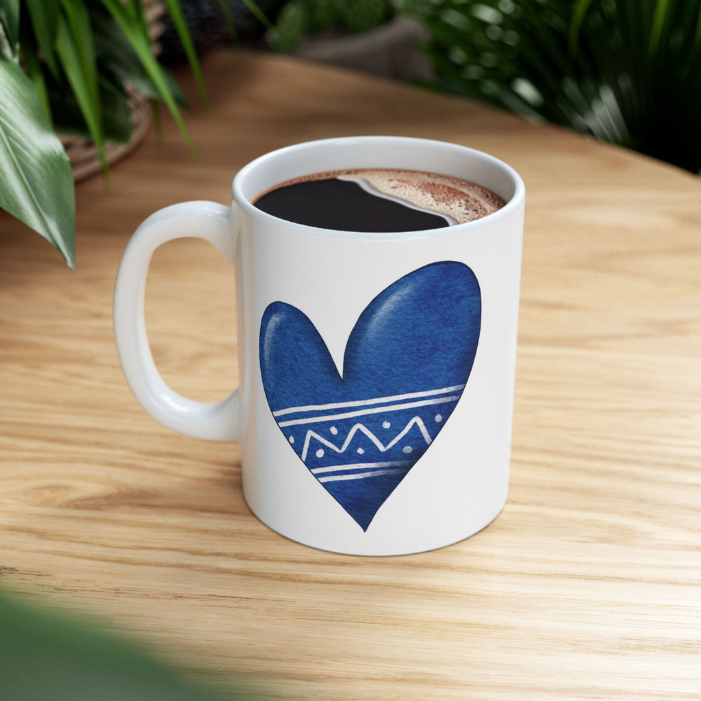 Waiting for Winter Mug | Blue Heart Winter Coffee Cup | Cozy Seasonal Ceramic Mug