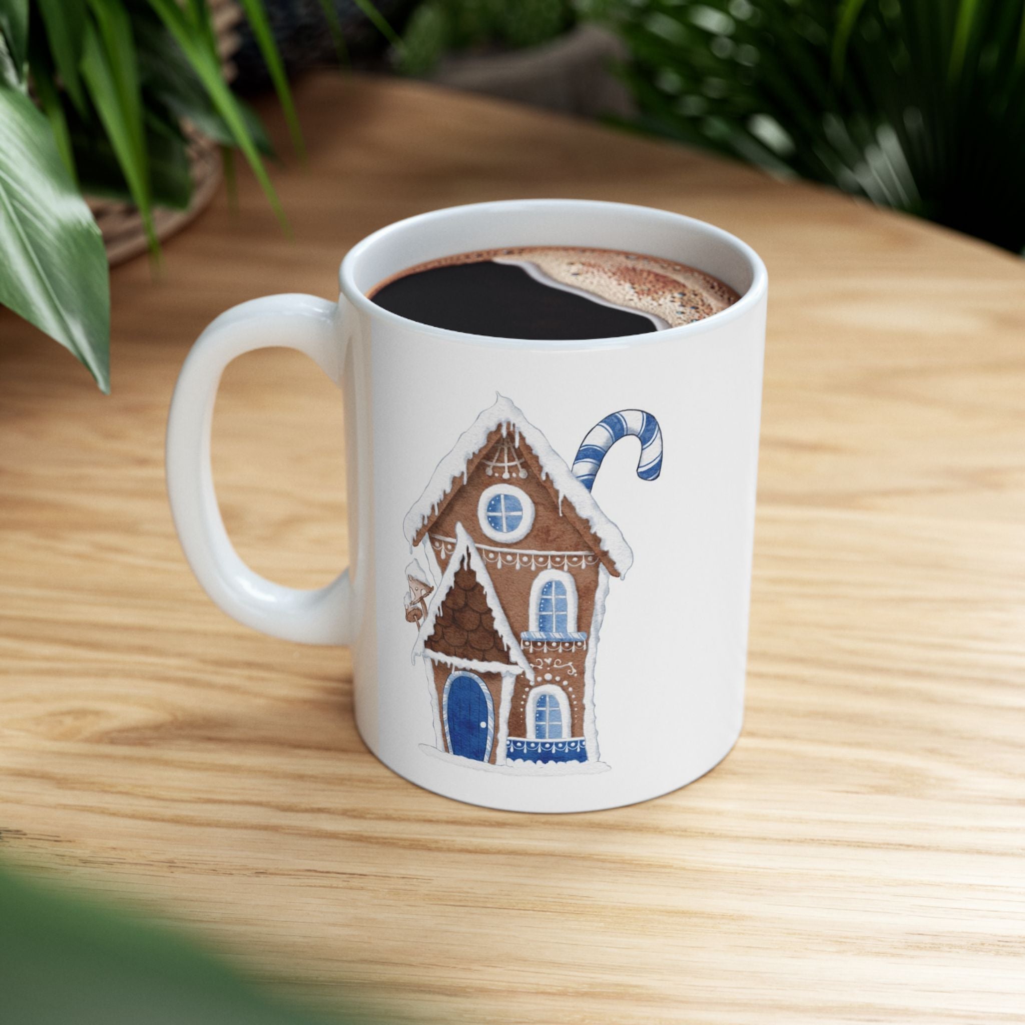 Gingerbread House Mug with Candy Cane Chimney | Cozy Christmas Coffee Cup with Hot Cocoa Recipe