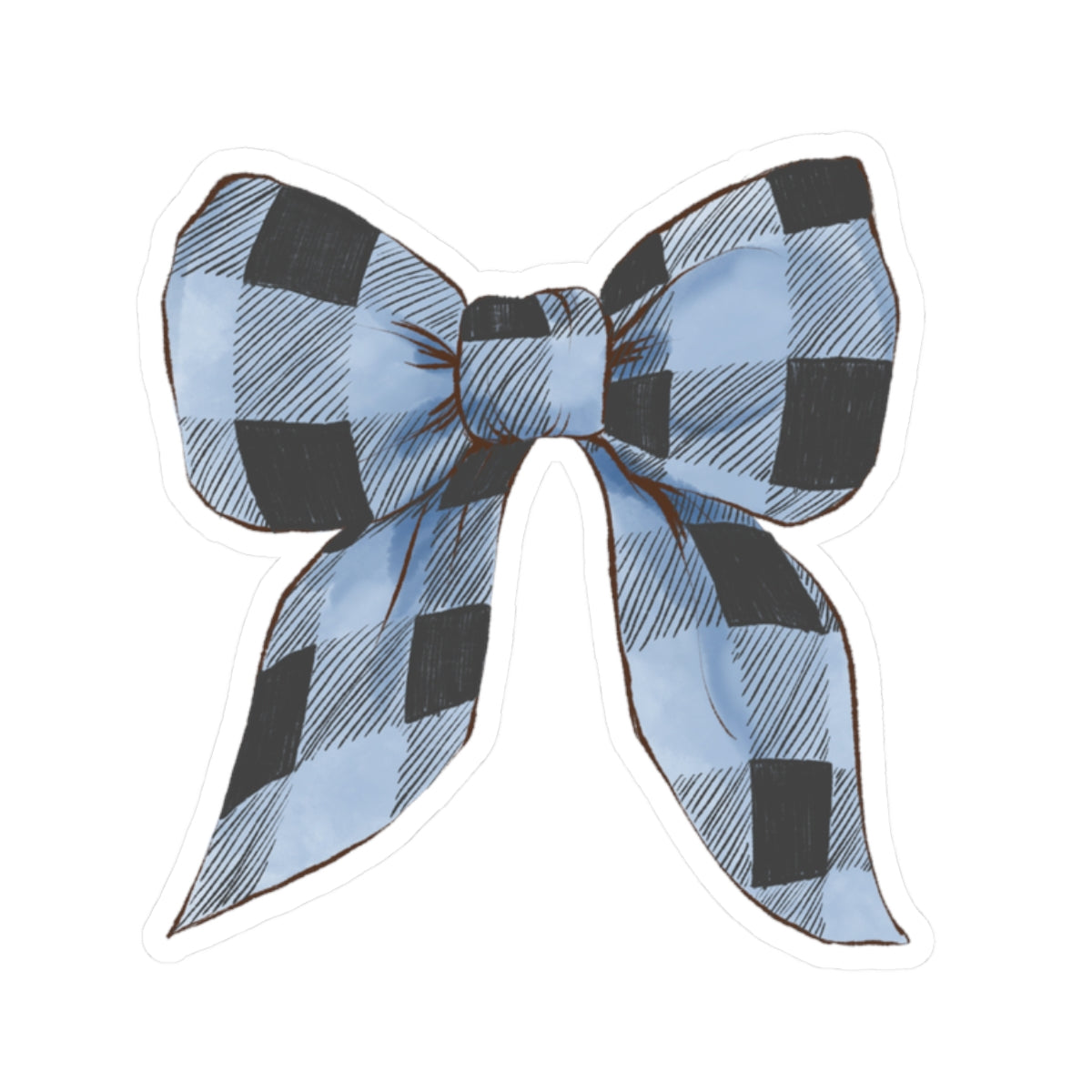 Bow Sticker | Blue Buffalo Plaid | Cozy Christmas Vinyl Decal | Festive Holiday Design