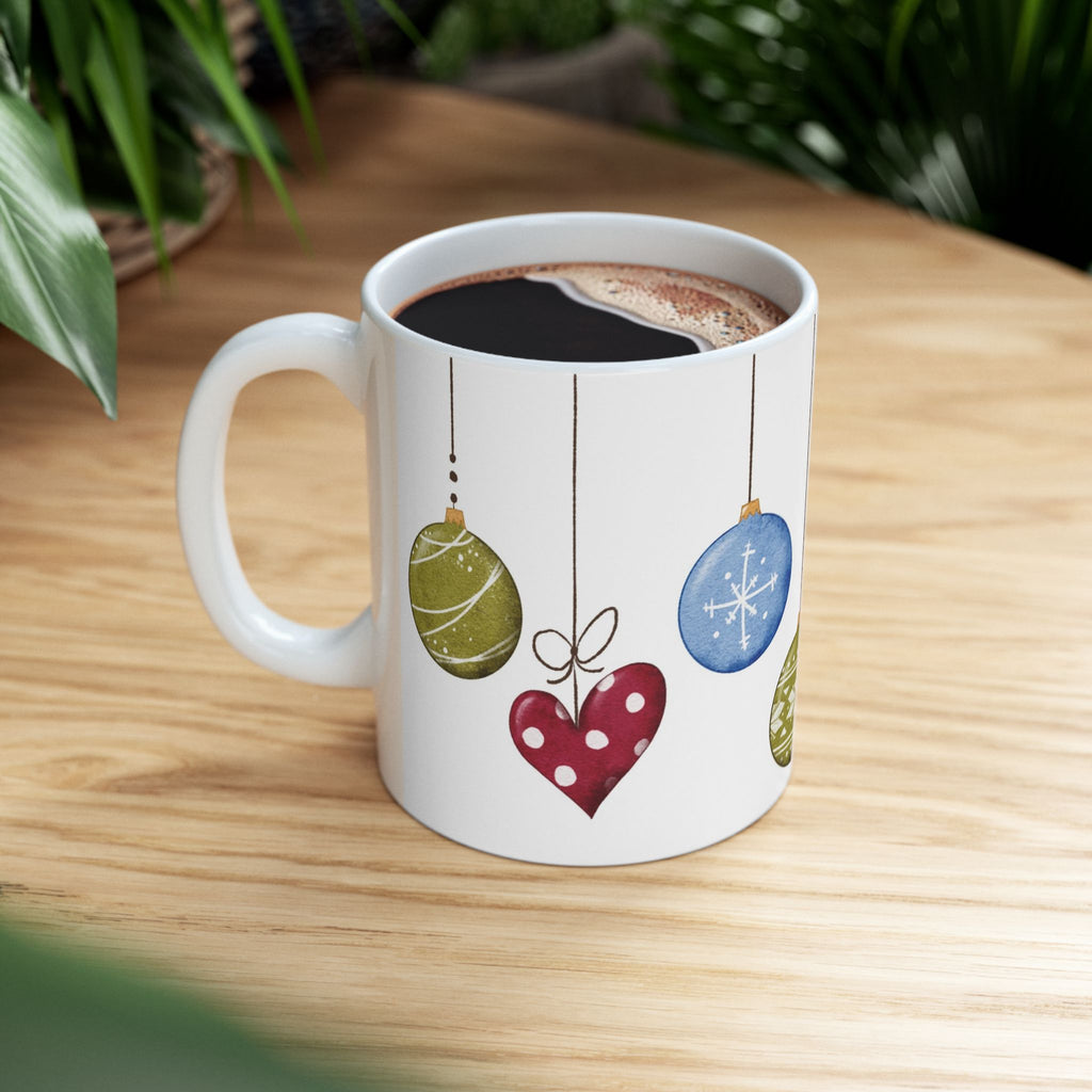 Christmas Ornaments Mug | Festive Holiday Coffee Cup | Cozy Ceramic Winter Mug