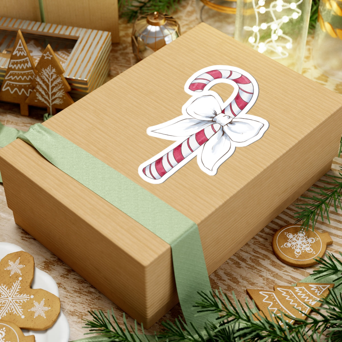 Candy Cane Sticker | White Bow | Cozy Christmas Vinyl Decal | Festive Holiday Design