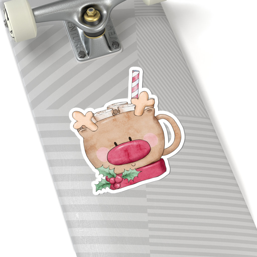 Reindeer Mug Sticker | Cozy Christmas Vinyl Sticker | Festive Holiday Cup Design Decal