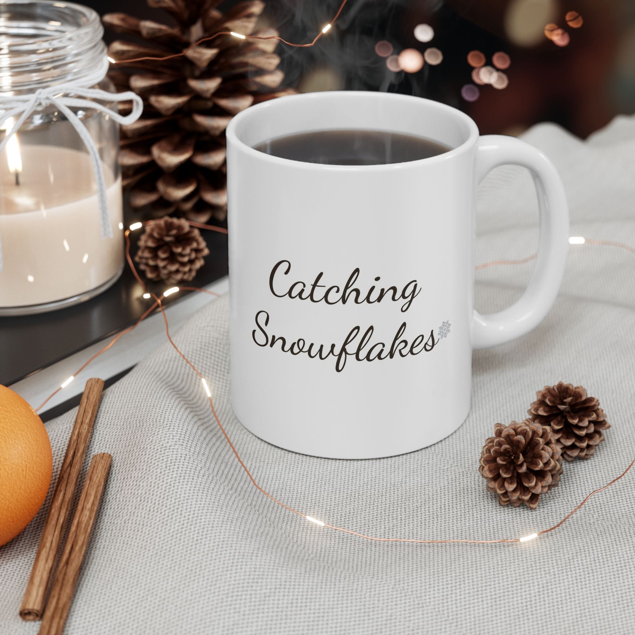 Squirrel Snowflake Mug | ‘Catching Snowflakes’ Winter Coffee Cup | Cozy Holiday Ceramic Mug