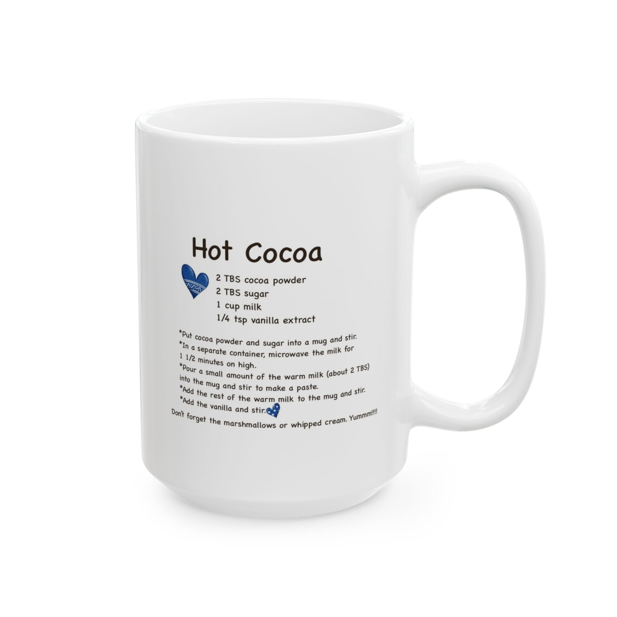 Bunny Looking at Blue Snowflake Hot Cocoa Recipe Mug | Cozy Christmas Ceramic Cup | Winter Holiday Drinkware