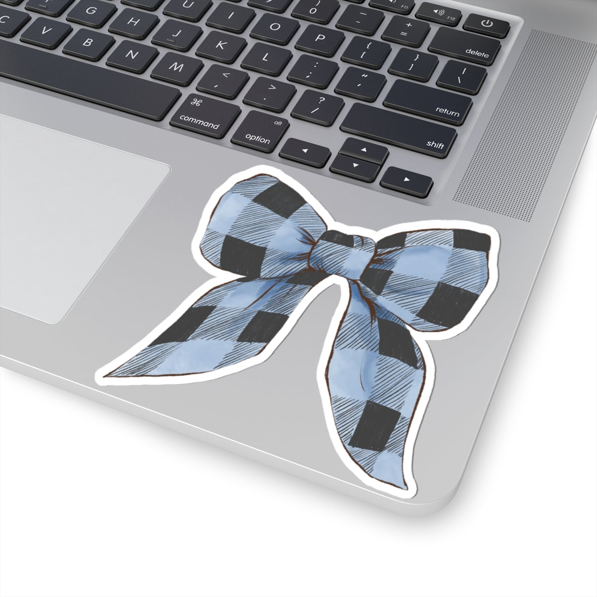 Bow Sticker | Blue Buffalo Plaid | Cozy Christmas Vinyl Decal | Festive Holiday Design