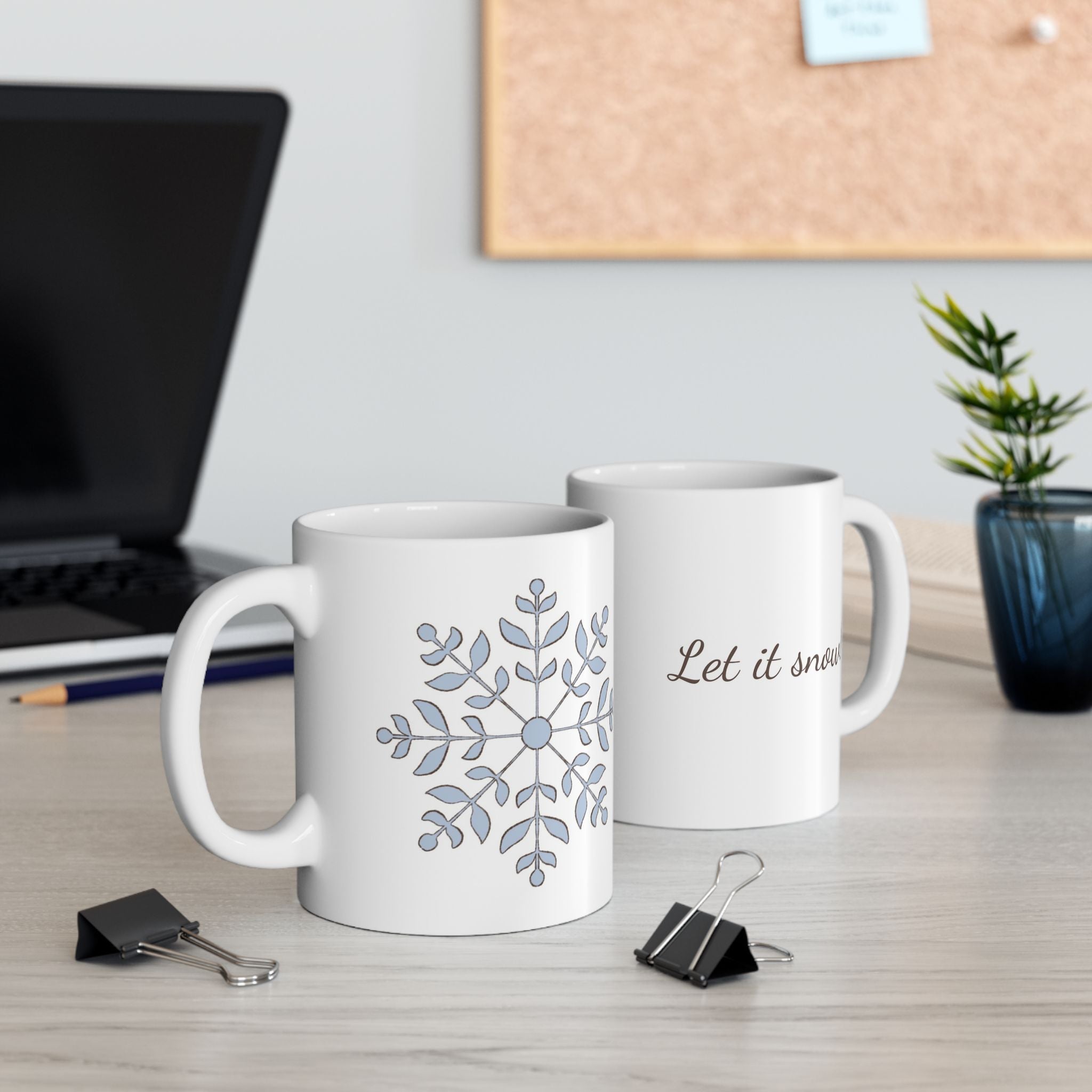 Let It Snow Mug | Snowflake Winter Coffee Cup | Cozy Holiday Ceramic Mug