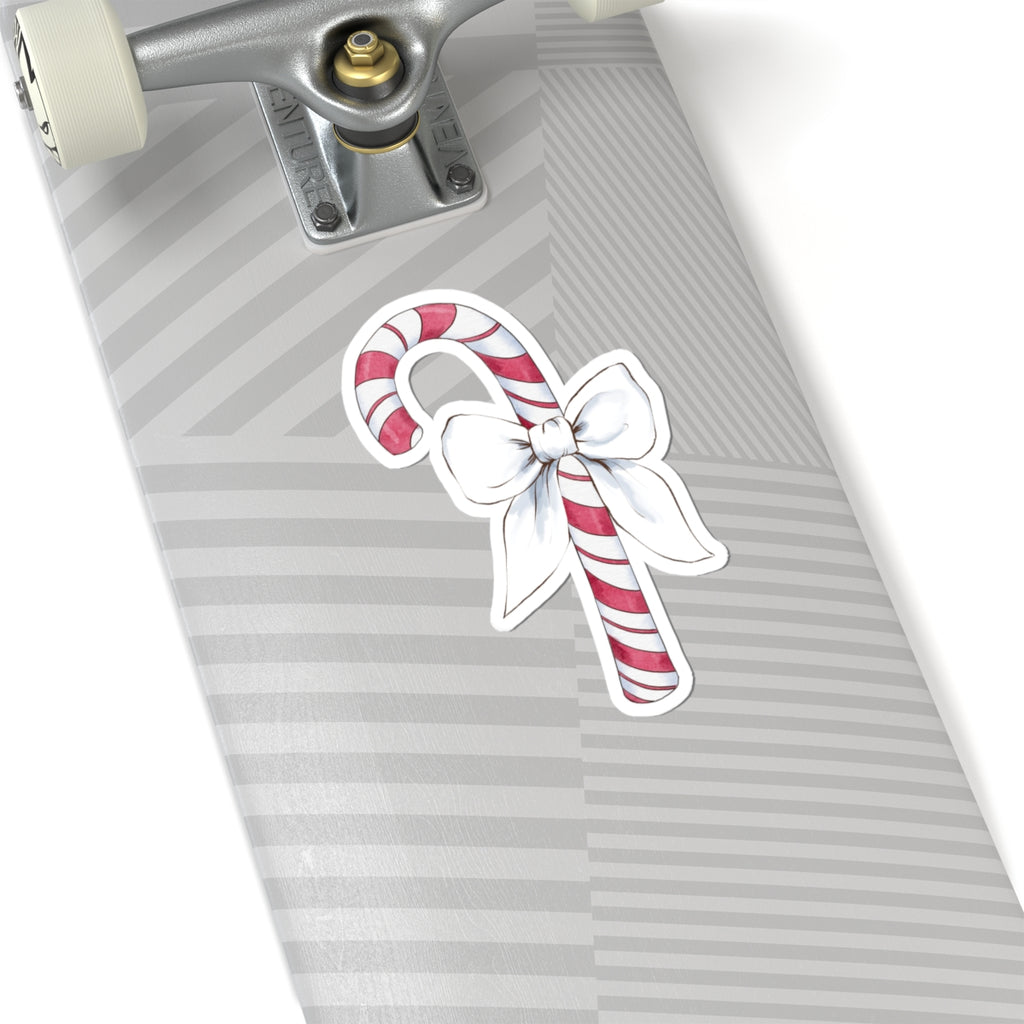 Candy Cane Sticker | White Bow | Cozy Christmas Vinyl Decal | Festive Holiday Design