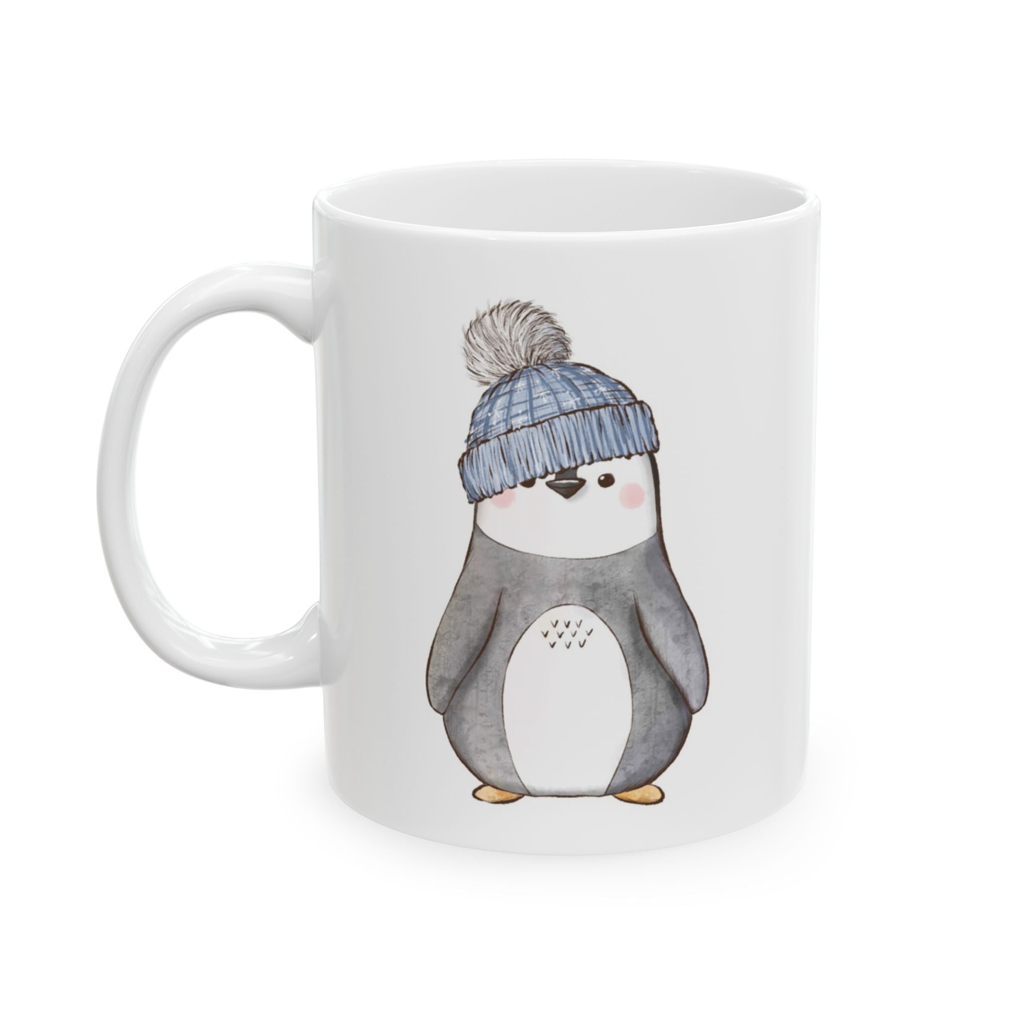 Penguin Mug with Stocking Cap | Cozy Christmas Coffee Cup with Hot Cocoa Recipe | Holiday Ceramic Mug