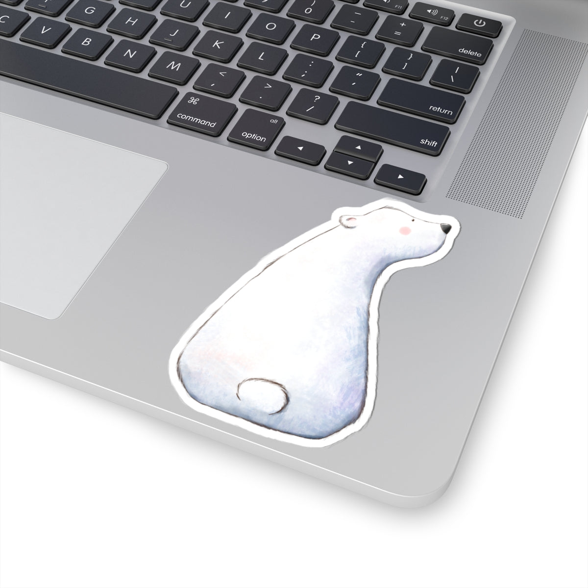 Polar Bear Sticker | Back View Sitting Looking Up | Cozy Winter Vinyl Decal | Festive Holiday Design