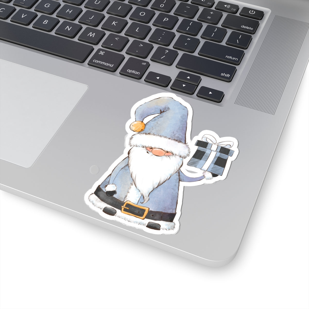 Blue Santa Claus Sticker | Cozy Christmas Vinyl Decal | Festive Holiday Santa Holding Gift Design