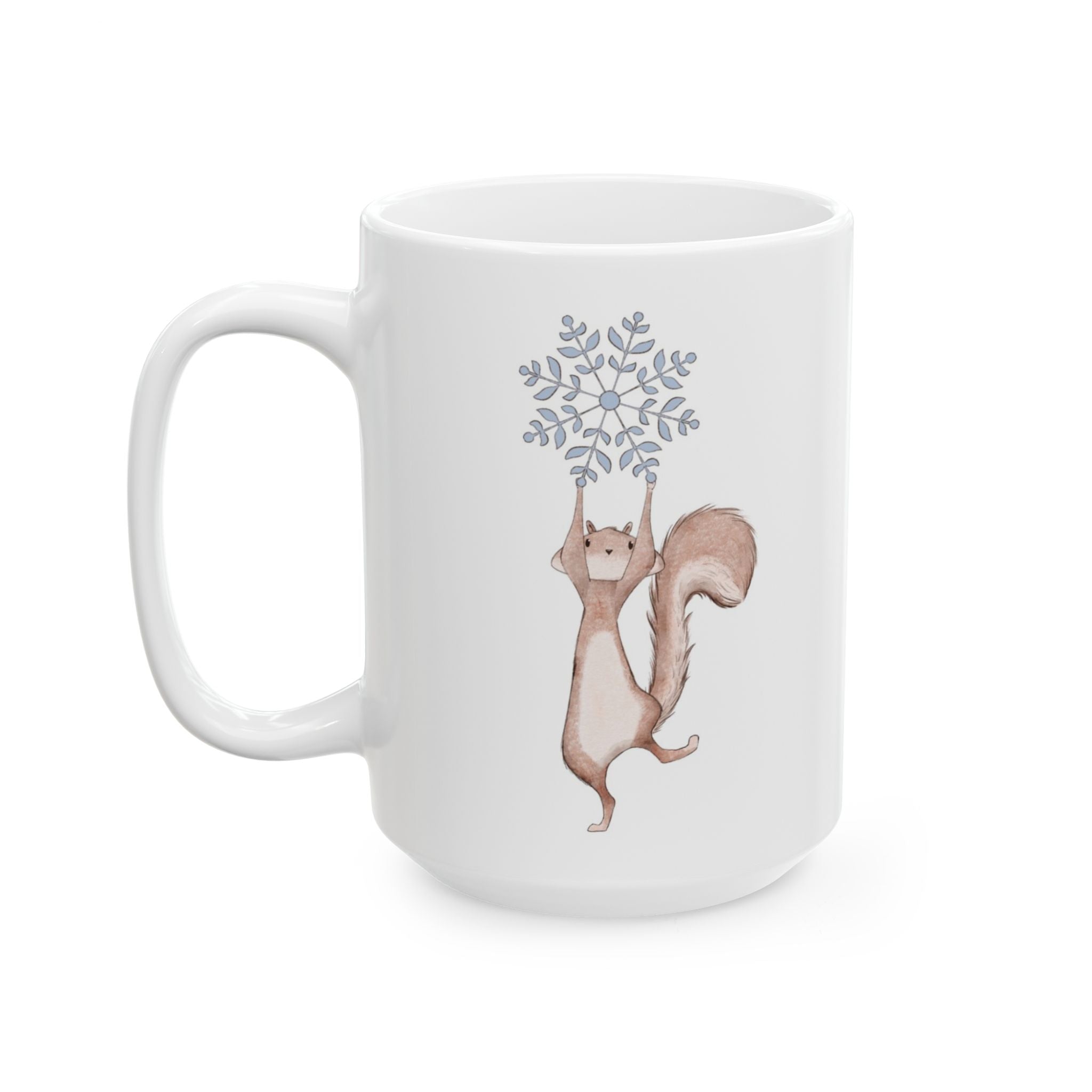 Squirrel Snowflake Mug | ‘Catching Snowflakes’ Winter Coffee Cup | Cozy Holiday Ceramic Mug