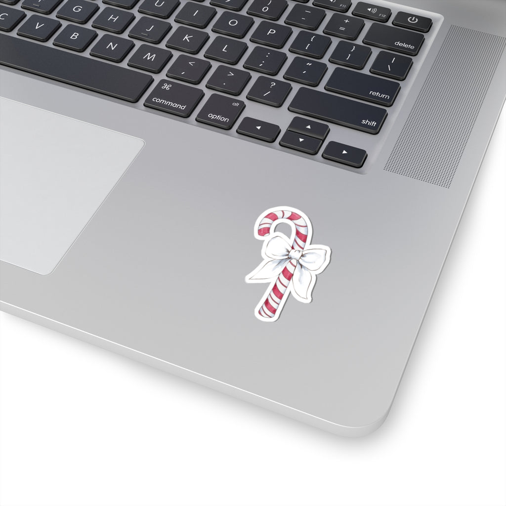 Candy Cane Sticker | White Bow | Cozy Christmas Vinyl Decal | Festive Holiday Design
