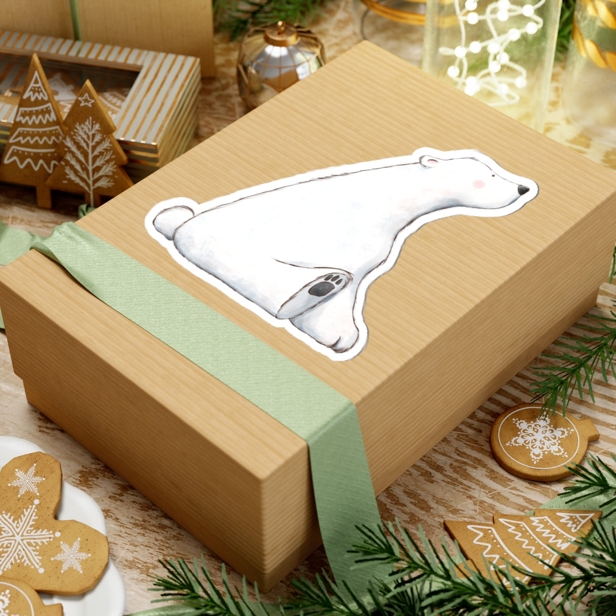 Polar Bear Sticker | Side View Sitting Looking Up | Cozy Winter Vinyl Decal | Festive Holiday Design