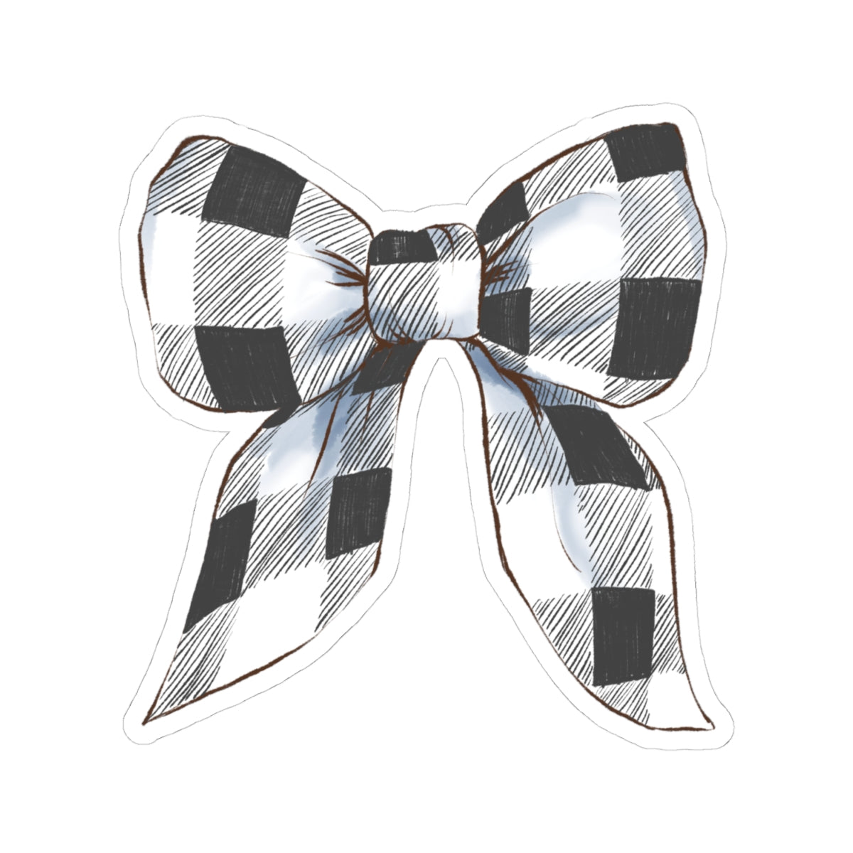 Bow Sticker | White Buffalo Plaid | Cozy Christmas Vinyl Decal | Festive Holiday Design