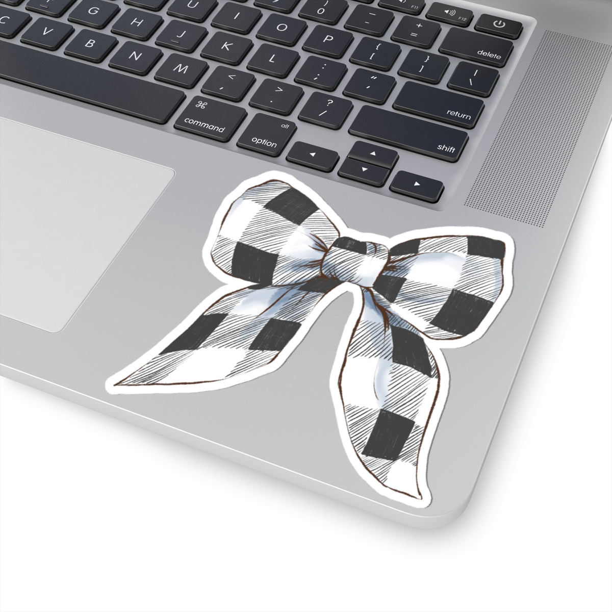 Bow Sticker | White Buffalo Plaid | Cozy Christmas Vinyl Decal | Festive Holiday Design