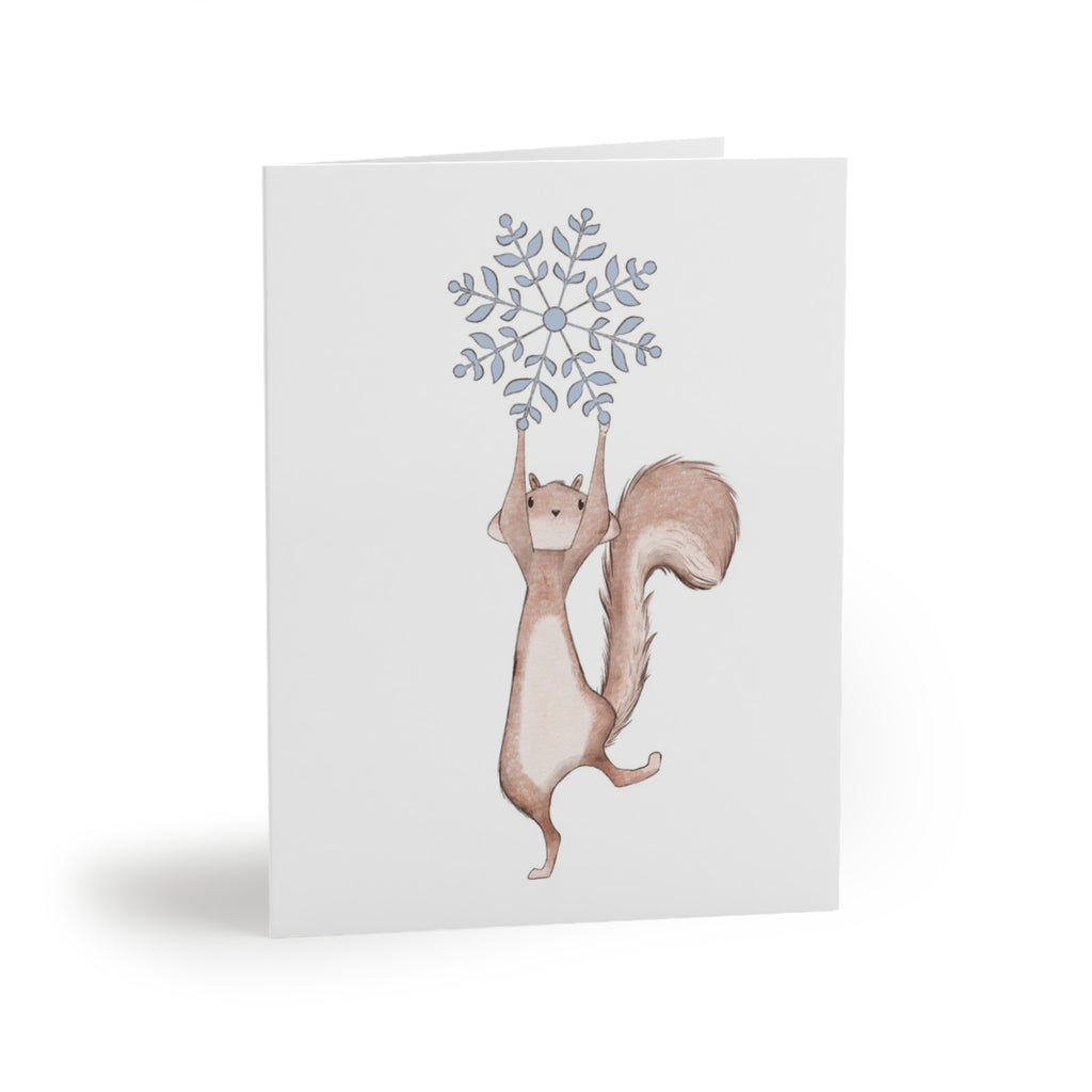 Squirrel Catching Snowflakes Greeting Card | Cozy Winter Holiday Card | Cute Woodland Christmas Card (8, 16, or 24 pcs)