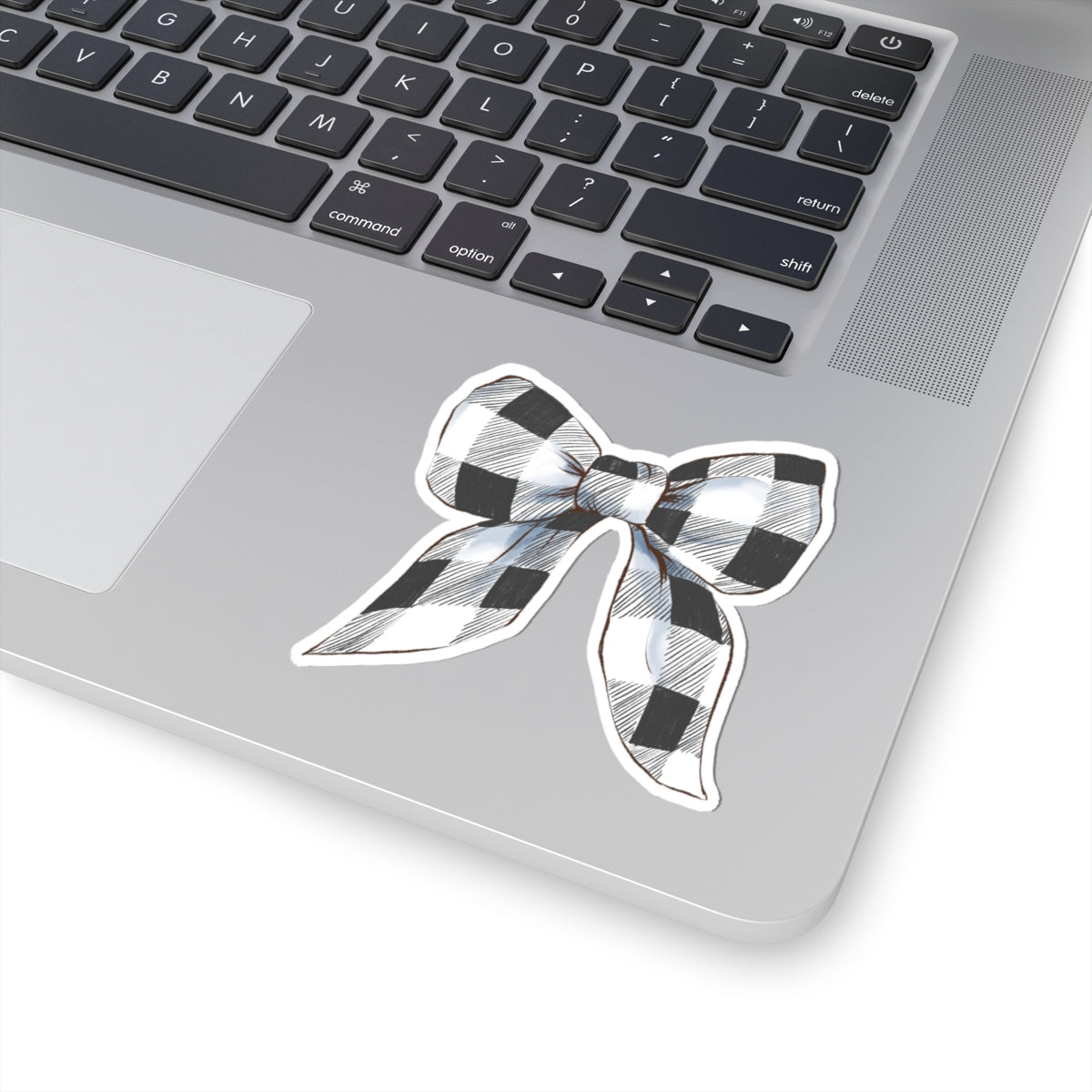 Bow Sticker | White Buffalo Plaid | Cozy Christmas Vinyl Decal | Festive Holiday Design