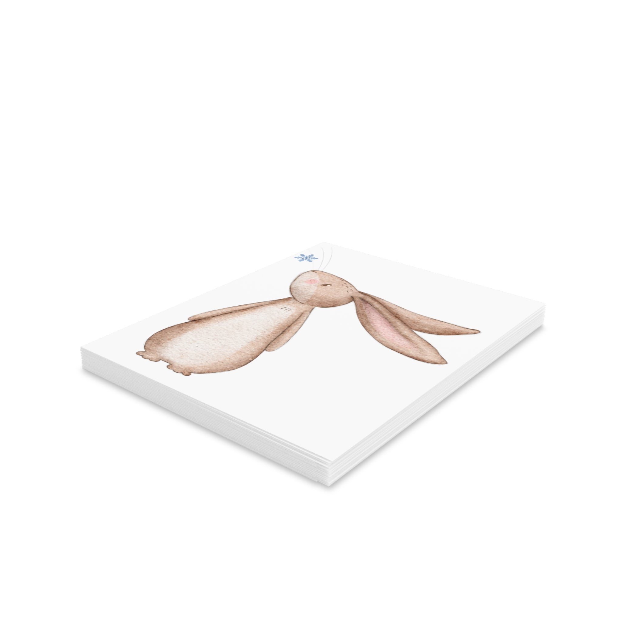 Bunny Looking at Snowflake Greeting Card | Cozy Winter Christmas Card | Woodland Holiday Design