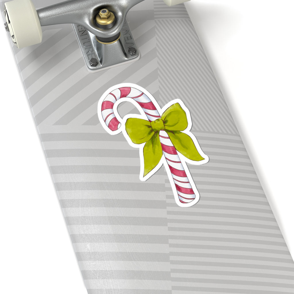 Candy Cane Sticker | Green Bow | Cozy Christmas Vinyl Decal | Festive Holiday Design