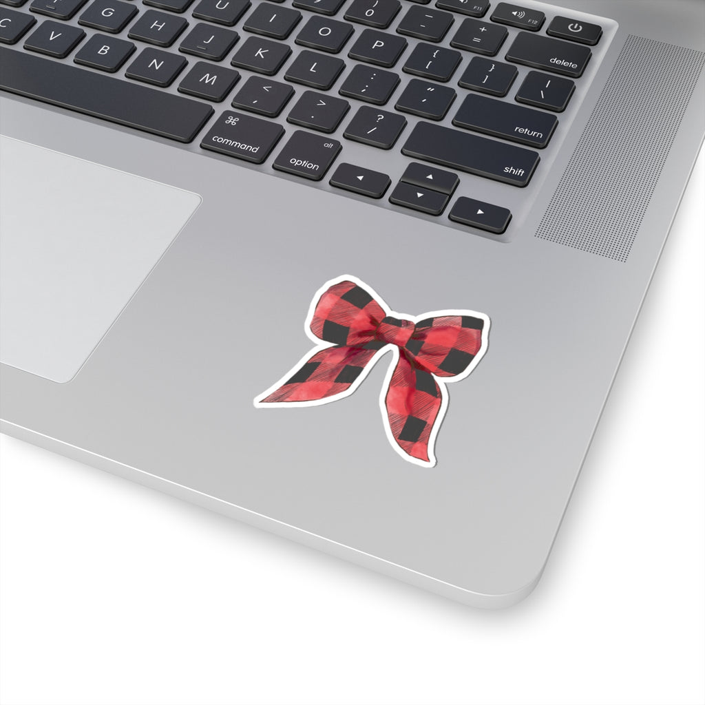 Bow Sticker | Red Buffalo Plaid | Cozy Christmas Vinyl Decal | Festive Holiday Design