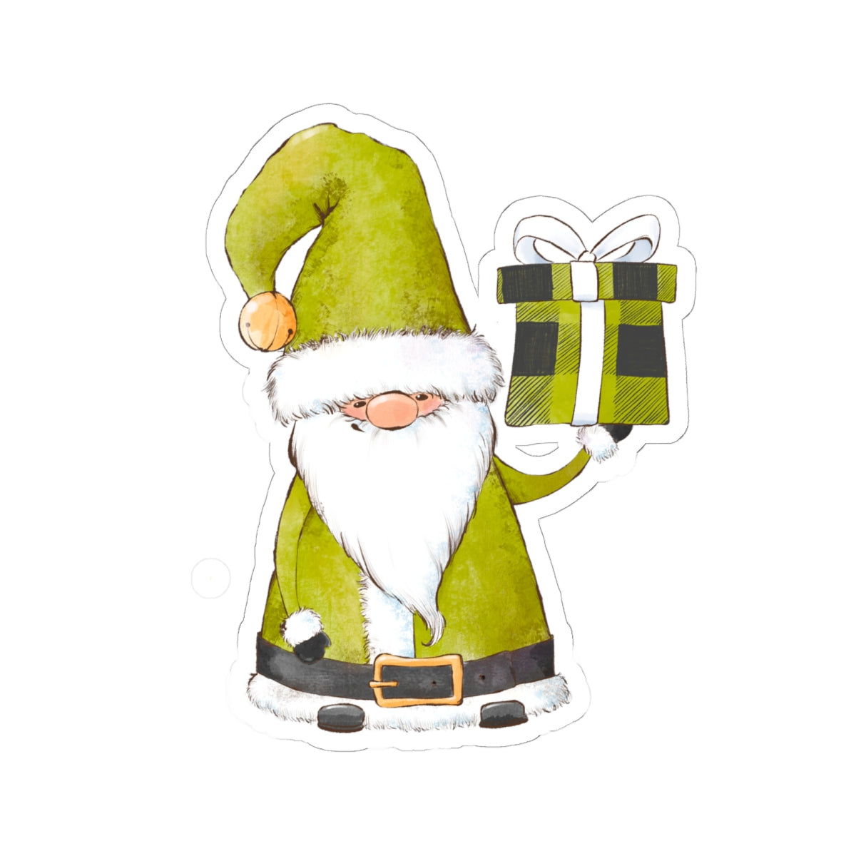Green Santa Claus Sticker | Cozy Christmas Vinyl Decal | Festive Holiday Santa Holding Gift Design
