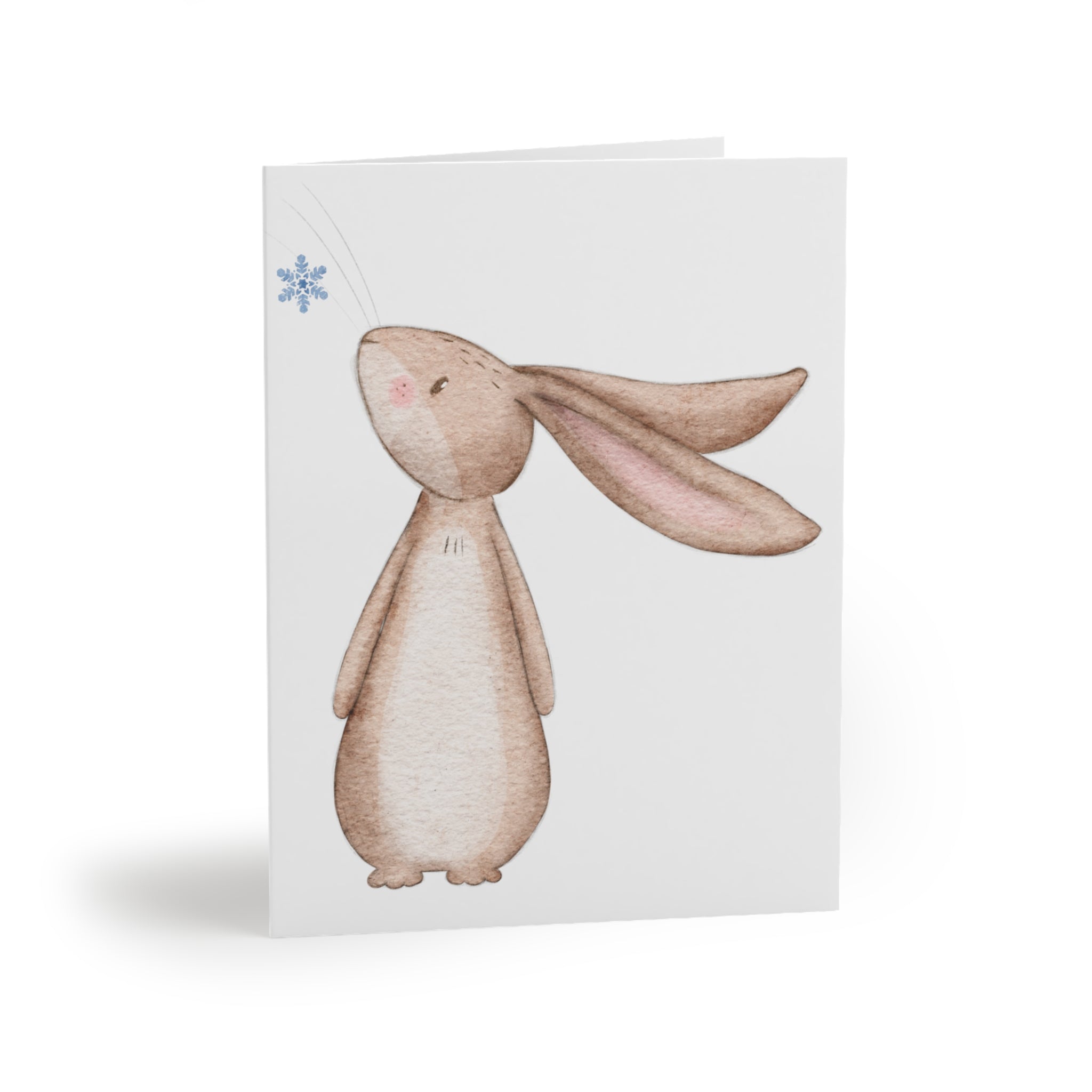 Bunny Looking at Snowflake Greeting Card | Cozy Winter Christmas Card | Woodland Holiday Design