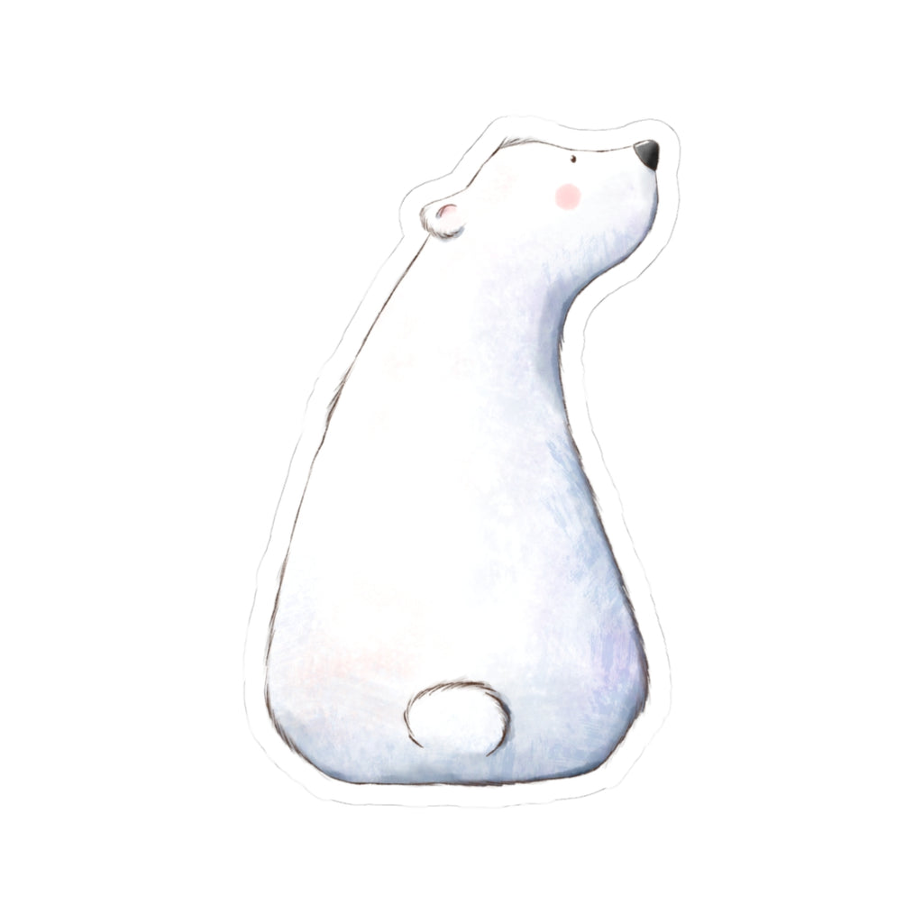 Polar Bear Sticker | Back View Sitting Looking Up | Cozy Winter Vinyl Decal | Festive Holiday Design