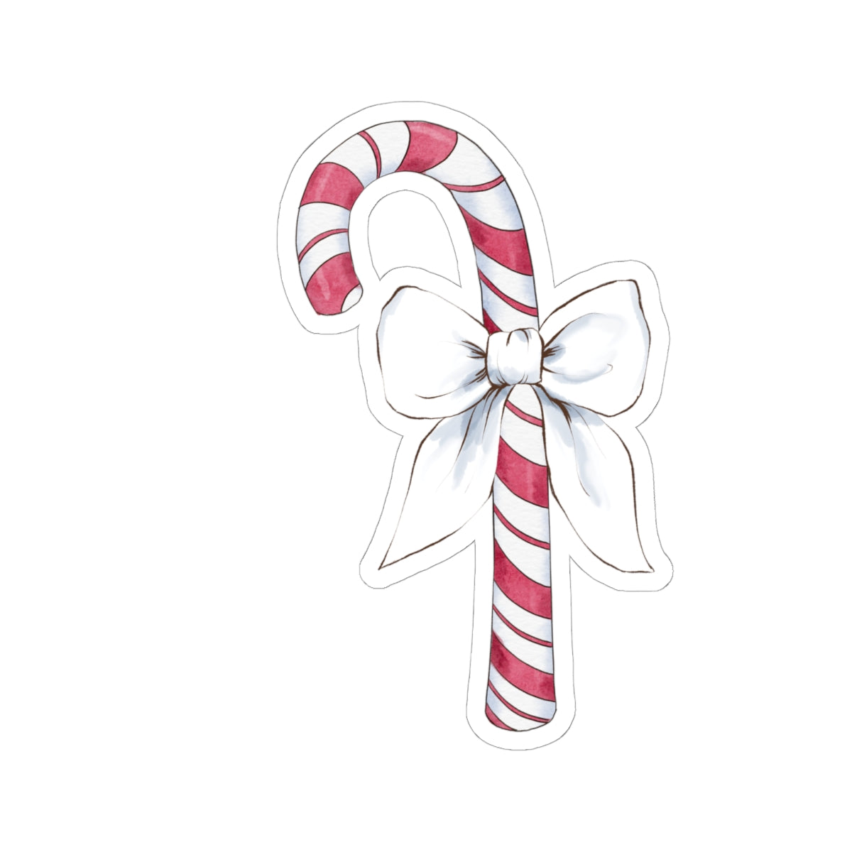 Candy Cane Sticker | White Bow | Cozy Christmas Vinyl Decal | Festive Holiday Design