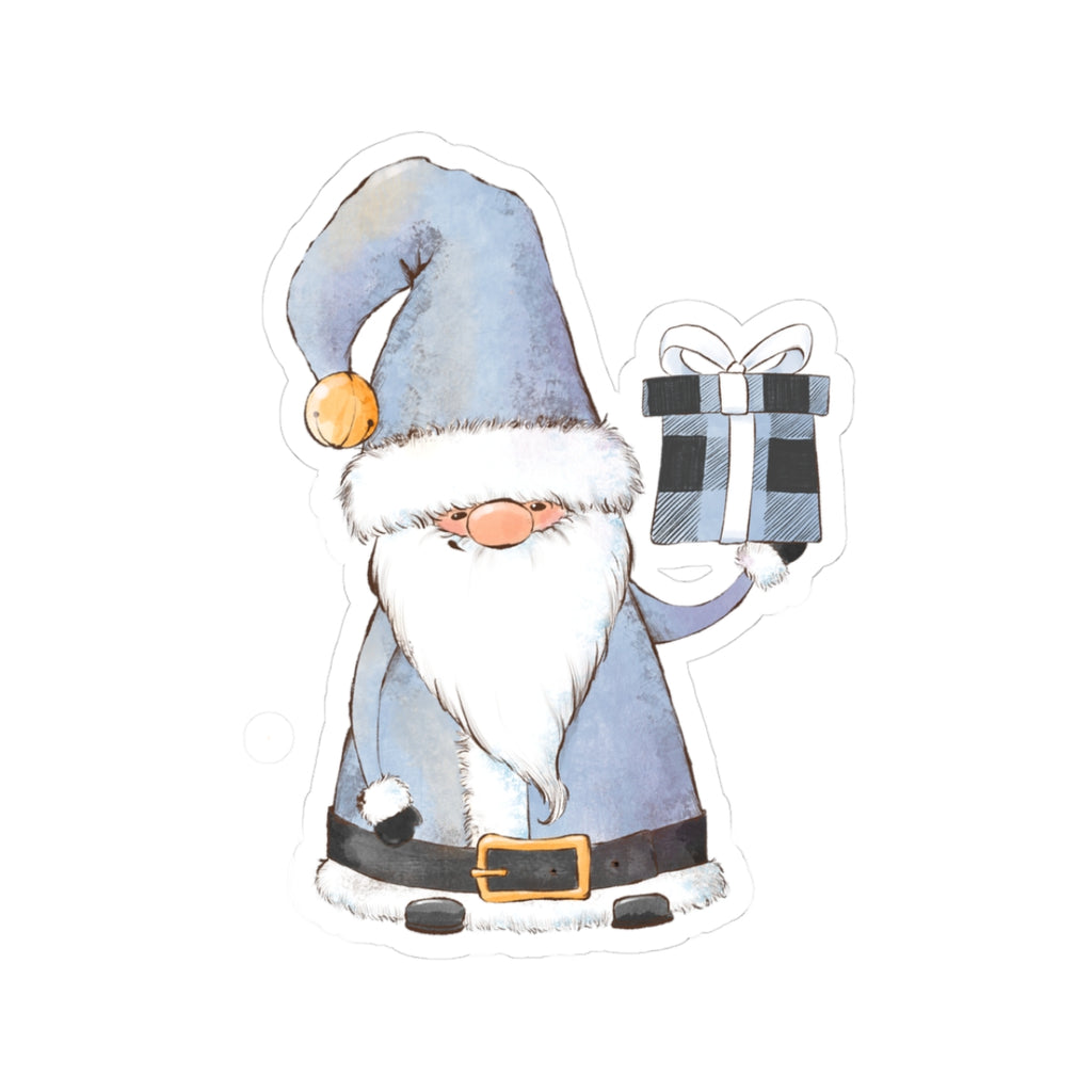 Blue Santa Claus Sticker | Cozy Christmas Vinyl Decal | Festive Holiday Santa Holding Gift Design