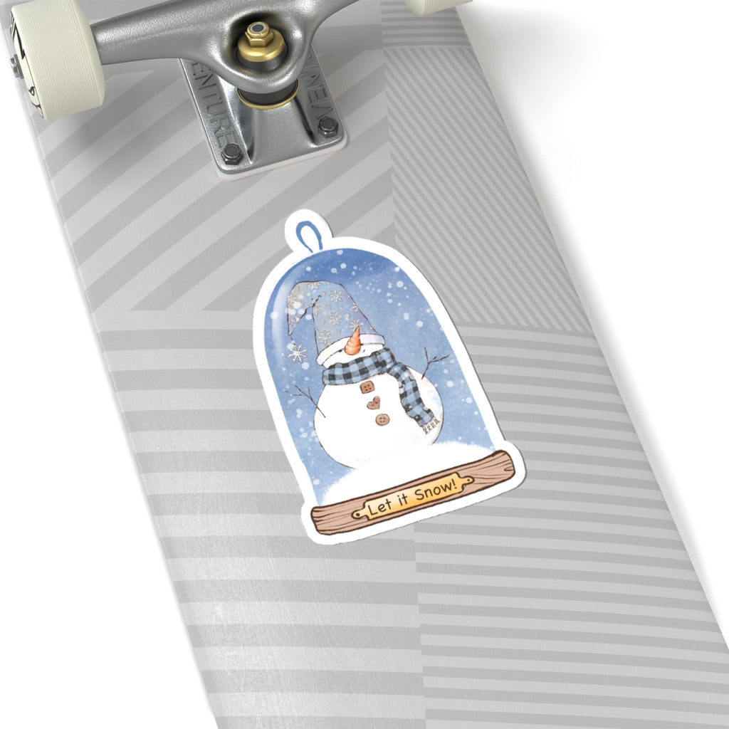Snowman Snow Globe Sticker | ‘Let It Snow!’ Cozy Christmas Vinyl Decal | Festive Holiday Design