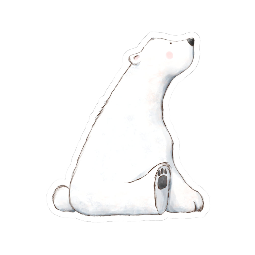 Polar Bear Sticker | Side View Sitting Looking Up | Cozy Winter Vinyl Decal | Festive Holiday Design