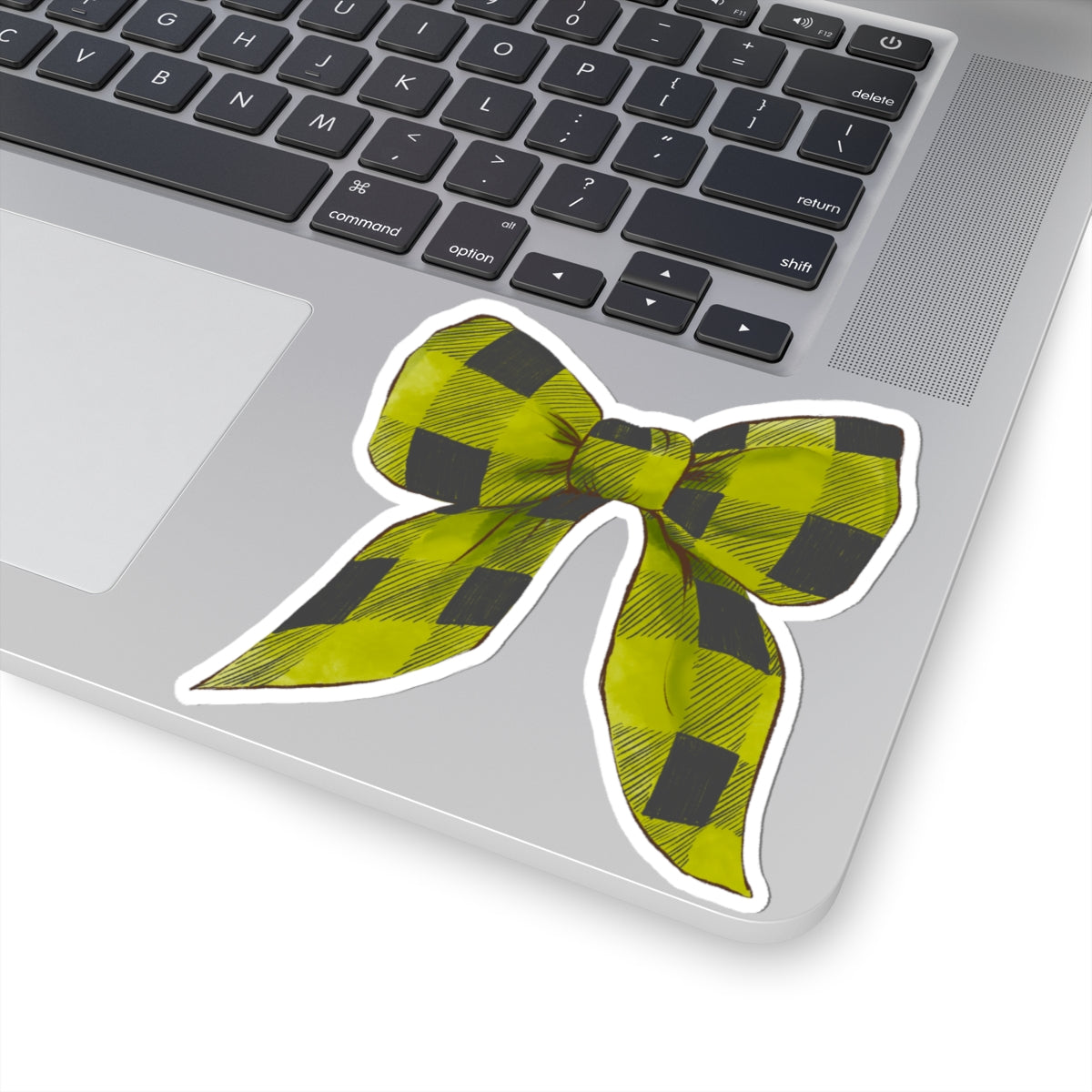 Bow Sticker | Green Buffalo Plaid | Cozy Christmas Vinyl Decal | Festive Holiday Design