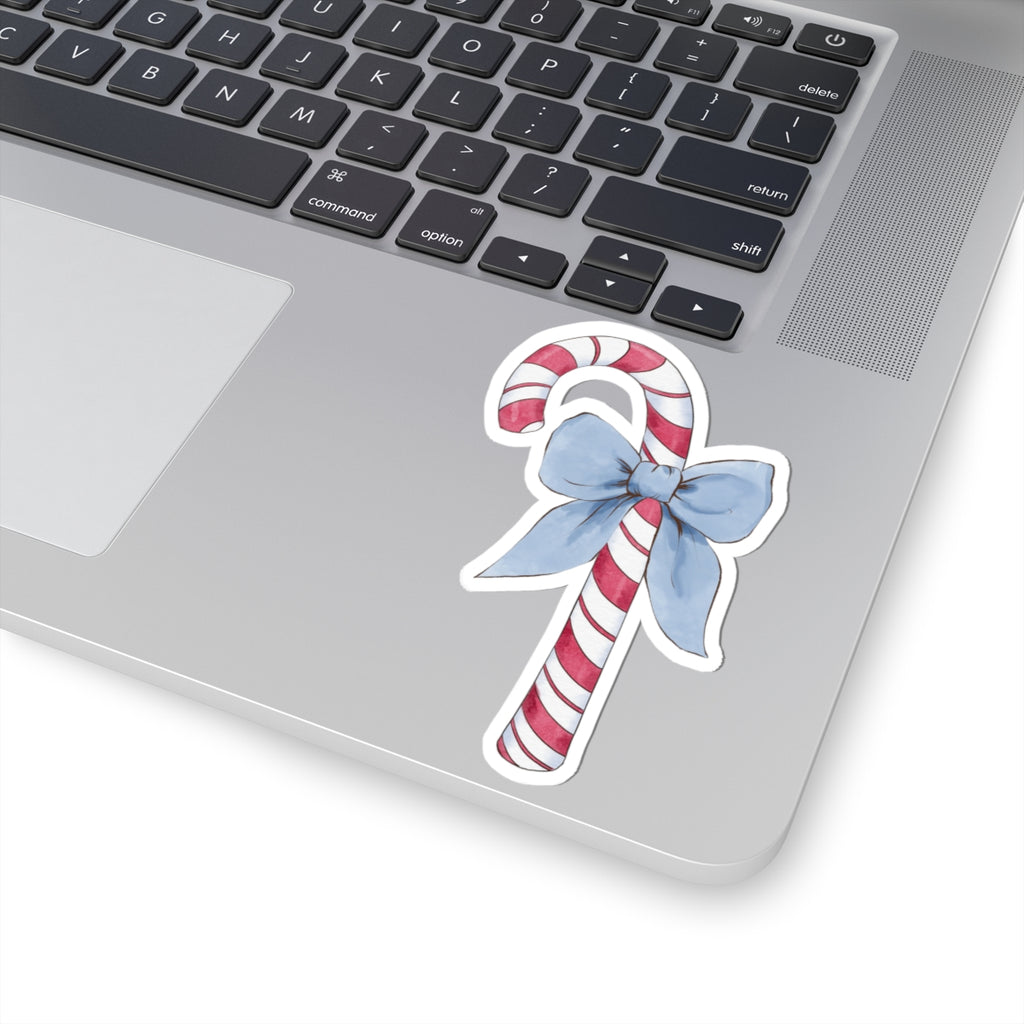 Candy Cane Sticker | Blue Bow | Cozy Christmas Vinyl Decal | Festive Holiday Design