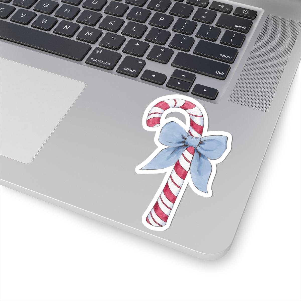 Candy Cane Sticker | Blue Bow | Cozy Christmas Vinyl Decal | Festive Holiday Design