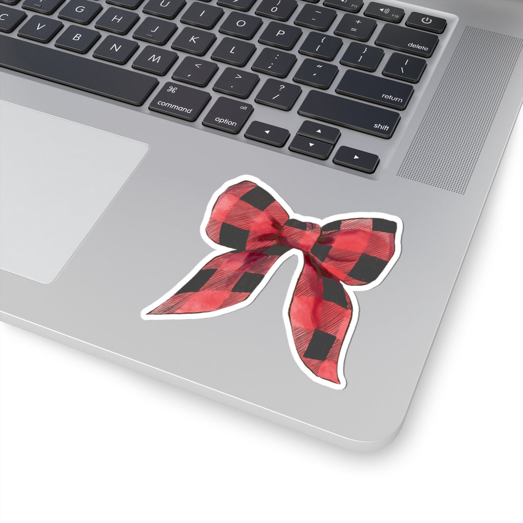 Bow Sticker | Red Buffalo Plaid | Cozy Christmas Vinyl Decal | Festive Holiday Design