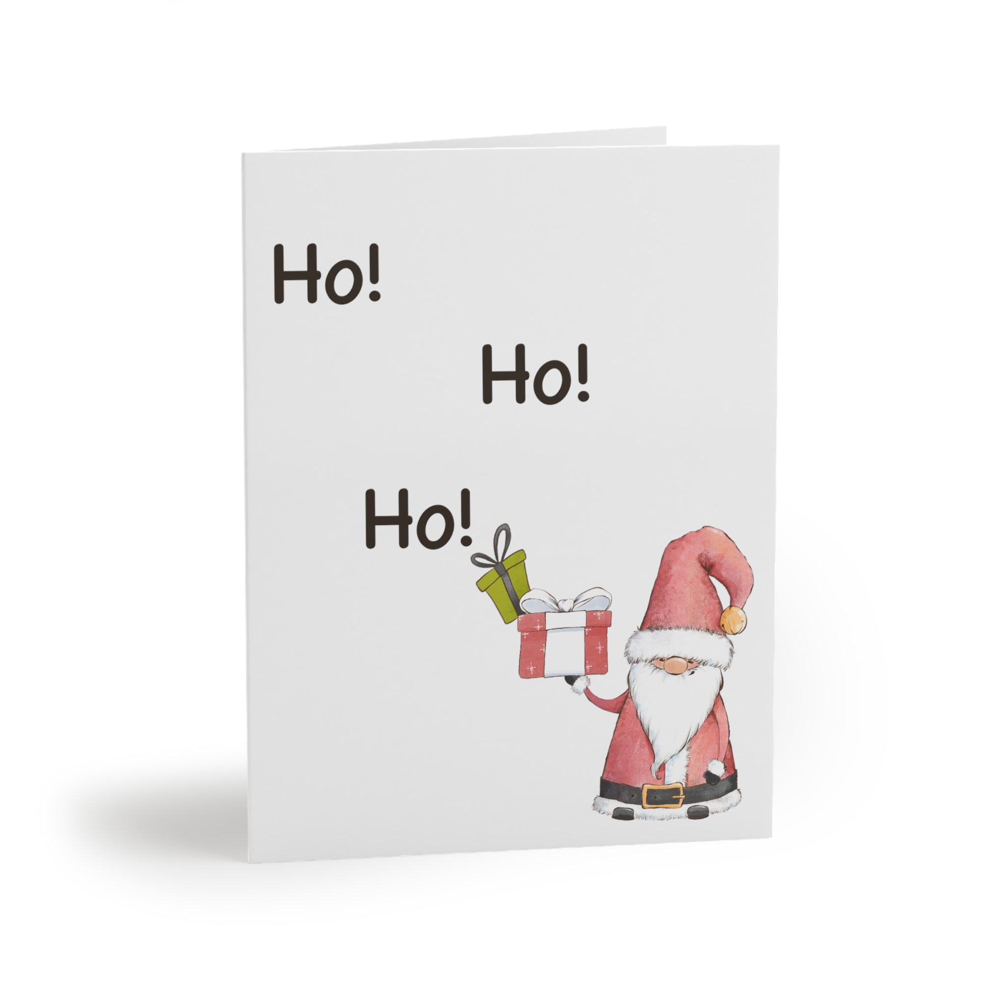 Santa Claus Holding Presents Greeting Card | ‘Ho! Ho! Ho!’ Christmas Card | Cozy Winter Holiday Design