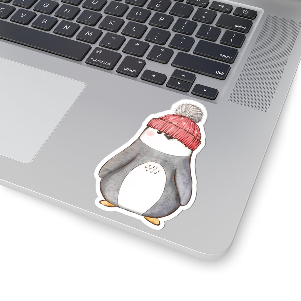 Penguin Sticker | Red Stocking Cap | Cozy Christmas Vinyl Decal | Festive Holiday Penguin Design